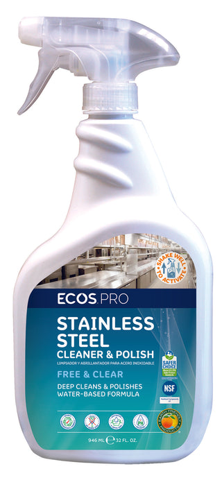 ECOS Pro Stainless Steel Cleaner & Polish, 32oz Sprayer - 6/CS