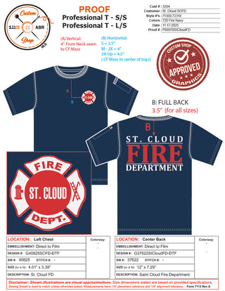 CUSTOM - Standard ST. CLOUD FD LOGO - SHORT OR LONG SLEEVE - FIRE NAVY