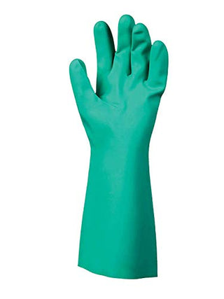 SHOWA 727 Chemical Resistant Gloves, 15-mil Unsupported Nitrile, 13-inch Extended Gauntlet, Bisque Grip, CE Cat III & Food Safe, Latex-Free, Green, Large, 12-Pack