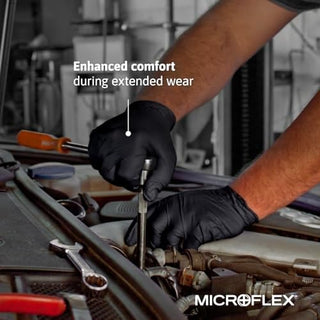 Ansell MICROFLEX Midknight Touch 93-732 Disposable Nitrile Exam Gloves for Auto, Tattoo, Dentistry, Catering, 4.3 mil - Medium, Black (Case of 1000)