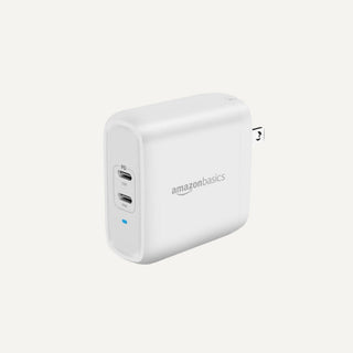 Amazon Basics 36W Dual Port USB-C Wall Charger with Power Delivery, Foldable Plug, for Tablets and Phones, Apple Watch, White, 2.34 x 1.09 x 2.21 in (PD36U-2TNB)