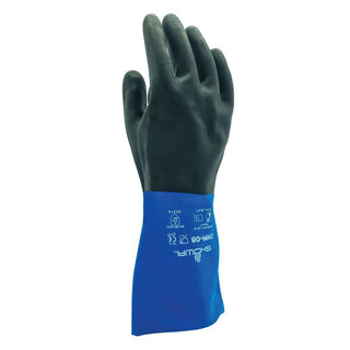 SHOWA CHM Neoprene Over Natural Rubber Latex Chemical Resistant Safety Glove with Cotton Flock Liner, Food Safe, 26 Mil Thick, 12" Length, Large (12 Pair)
