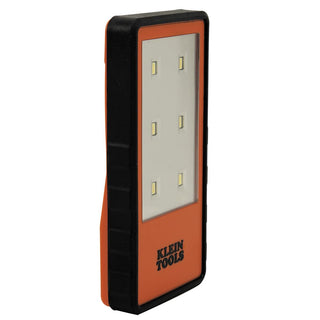 Klein Tools 56221 LED Light with Magnetized Clip, Battery Operated, Hands Free, Adjustable Brightness, Orange, for Work, Running, Camping