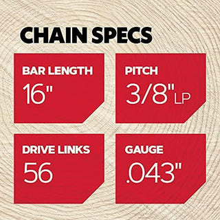 Oregon Chainsaw Chain 3/8" LP Pitch, .043" (1.1 mm) Gauge for 16" (40cm) Bar, 56 Drive Links – Low-kickback Replacement Saw Chain, Fits Greenworks, Makita, Ego, Dewalt and more