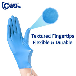 Safe Health Nitrile Exam Gloves – Extra Large, Latex-Free, Powder-Free, Case of 900, 3.5 mil Blue Disposable Gloves, Textured Fingertips – Medical Grade, Food, Cleaning, Tattoo Use