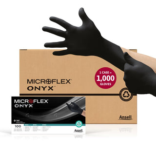 Ansell MICROFLEX Onyx N64 Disposable Nitrile Exam Gloves for Automotive, Metal Fabrication - Large, Black (Case of 1000)