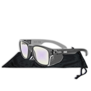 MAGID Y50 Safety Glasses for Construction | Black Frame — 1 Pair, Blue Blocking Lens | Side Shields, ANSI Z87.1+, Anti-Fog, Scratch-Resistant, 99.9% UV Protection, Polycarbonate Lens