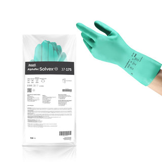 Ansell AlphaTec Solvex 37-175 Flocked Chemical-Resistant Gloves for Cleaning, Agriculture, Food, Mechanics, Oil - Large, Green (12 Pairs)