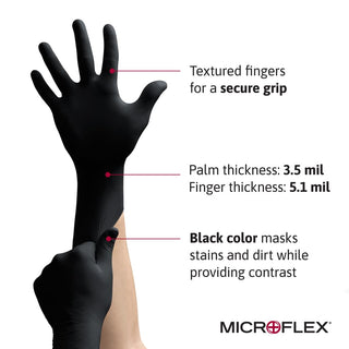 Ansell MICROFLEX Onyx N64 Disposable Nitrile Exam Gloves for Automotive, Metal Fabrication - Large, Black (Case of 1000)