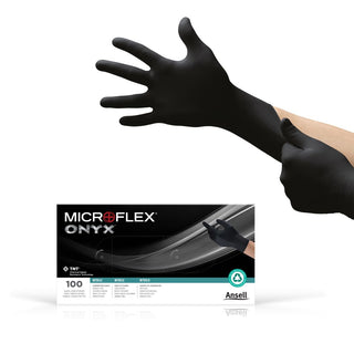 Ansell MICROFLEX Onyx N64 Disposable Nitrile Exam Gloves for Automotive, Metal Fabrication - Med, Black (Case of 1000)