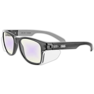 MAGID Y50 Safety Glasses for Construction | Black Frame — 1 Pair, Blue Blocking Lens | Side Shields, ANSI Z87.1+, Anti-Fog, Scratch-Resistant, 99.9% UV Protection, Polycarbonate Lens