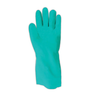 SHOWA 730 Chemical Resistant Gloves, 15-mil Nitrile with Cotton Flock Liner, 13-inch Extended Gauntlet, Bisque Grip, CE Cat III & Food Safe, Green, Small, 12-Pack