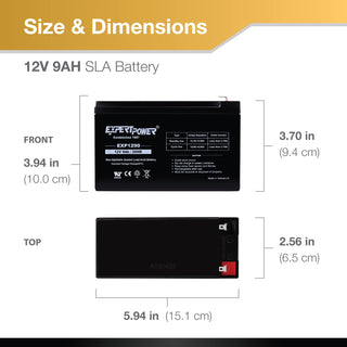 ExpertPower EXP1290 (2 Pack) - 12V 9AH SLA AGM Rechargeable 12V Battery for Ride on Toys, Backup UPS Battery Replacement, 12 Volt Batteries for Alarm, Electric Bike, F2 Terminals (.250")