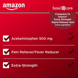 Amazon Basic Care Rapid Release Acetaminophen Caplets 500 mg, Extra Strength Pain Reliever and Fever Reducer for Headache, Backache, Menstrual Pain, Arthritis Pain, 400 Count