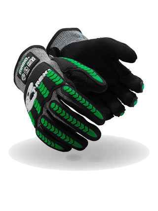 MAGID T-REX Flex Series ANSI Cut Level A9 Knit Impact Glove, 1 Pair, NitriX Palm, Size 8/M, Black & Green, TRX795