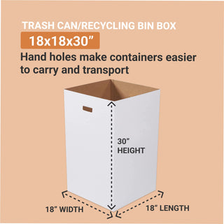 Box USA 40 Gallon 18" L x 18" W x 30" H 10-Pack Cardboard Trash Cans and Recycling Bins, Reusable or Disposable Pop Up Garbage Boxes for Parties, Outdoor Events, Heavy Duty, Plain