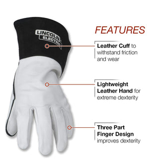 Lincoln Electric Grain Leather TIG Welding Gloves | High Dexterity | Large | K2981-L, White, Black