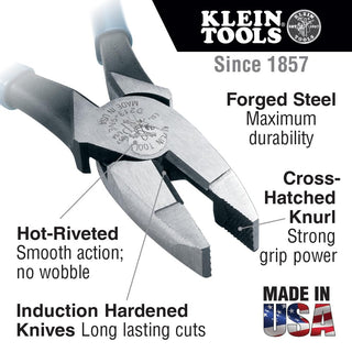 Klein Tools 80020 Plier Set, Made in USA, Lineman's Pliers, Diagonal Cutters, and Needle Nose, Induction Hardened Knives, 3-Piece