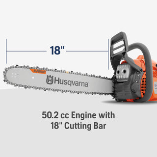 Husqvarna 445 Gas Chainsaw, 50-cc 2.8-HP, 2-Cycle X-Torq Engine, 18 Inch Chainsaw with Automatic Oiler, For Wood Cutting and Tree Trimming
