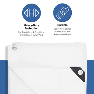 Kotap 15 x 20 Ft. Heavy-Duty Protection/Coverage Tarp, Superior Weave for Greater Longevity 8-mil, Multi-Use, Waterproof, White, 1-Pack (TRW-1520)