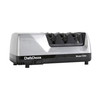 Chef'sChoice 15XV Professional Electric Knife Sharpener with Durable Metal Housing & 100-Percent Diamond Abrasives and Precision Angle Guides for Straight Edge and Serrated Knives, 3-Stage, Metallic