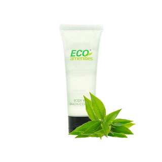 ECO Amenities Travel Size 1oz Body Wash (BULK 200 Pack) - 30ml Hotel Supplies for Guests - Green Tea Scent Eco for woman, for men, Biodegradable Container