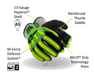 MAGID T-REX ANSI A5 Lightweight Sandy Nitrile Palm Coated Impact Gloves, 1 Pair, Size 8/Medium, TRX441