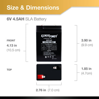 ExpertPower EXP645-6V 4.5Ah / 20HR SLA Rechargeable 6V Battery for Ride on Toys, Emergency Light, Exit Sign Battery Replacement, Sealed Lead Acid 6 Volt Batteries with F1 Terminals