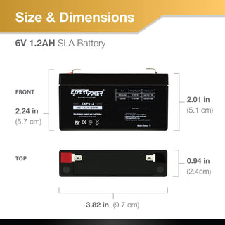 ExpertPower EXP612-1.2Ah 6V Rechargeable Battery, Alarm Battery Replacement for Security System, Home Alarm, GE XT Backup, Replaces DJW6-1.2, 6V1.3AH 1.4AH, Sealed Lead Acid, F1 Terminals