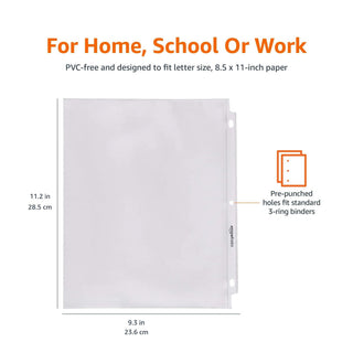 Amazon Basics Sheet Protectors for 3 Ring Binder, Heavyweight, Acid-Free, Clear Plastic Sleeves, Letter Size, 8.5 x 11 Inch, 100-Pack