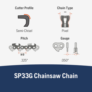 Husqvarna X-Cut SP33G 18 Inch Chainsaw Chain, 325" Pitch, 050" Gauge, 72 Drive Links, Pre-Stretched Chainsaw Blade Replacement with Superior Lubrication and Low Kickback, Gray