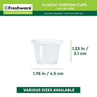 Freshware Plastic Portion Cups (No Lids) [1 Ounce, 250 Cup] Disposable Plastic Cups for Meal Prep, Salad Dressing, Jellos Shot Cups, Souffle Cups, Condiment and Dipping Sauce Cups
