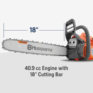 Husqvarna 440 Gas Chainsaw, 40-cc 2.4-HP, 2-Cycle X-Torq Engine, 18 Inch Chainsaw with Smart Start, For Wood Cutting and Tree Trimming, 970612318, Orange
