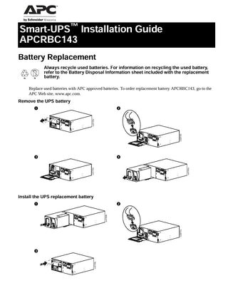 APC UPS Battery Replacement Cartridge APCRBC143, Compatible Smart‑UPS Models SMX2000LV, SMX2000LVNC, SMX3000LV, SMX3000LVNC, SMX120BP