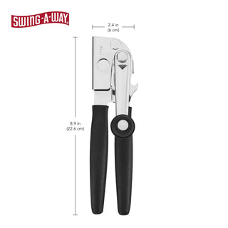 Swing-A-Way Easy-Crank Can Opener with Folding Crank Handle, Manual Hand Held and Sharp Blade, Stainless Steel, Easy Turn Knob, Basic Kitchen Essentials, For all Can Sizes (Black)