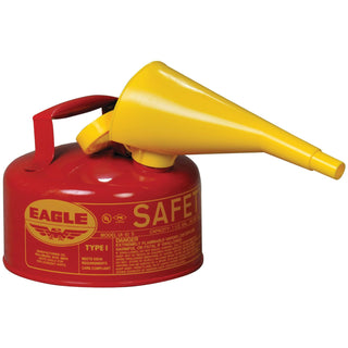 Eagle 1 Gallon Type I Red Safety Gas Can for Gasoline with Flame Arrester, Self-Closing Lid, and F-15 Funnel, Made in the USA, Galvanized Steel Flammable Storage Can, UI10FS