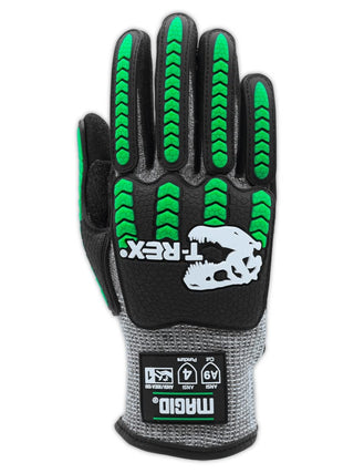 MAGID T-REX Flex Series ANSI Cut Level A9 Knit Impact Glove, 1 Pair, NitriX Palm, Size 9/L, Black & Green, TRX795
