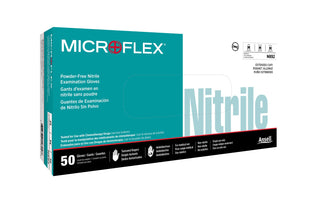 Ansell Microflex N89 Disposable Nitrile Gloves w/Textured Fingertips & Extended Cuff for General Use, Sample Taking - Medium, Green (Box of 50)