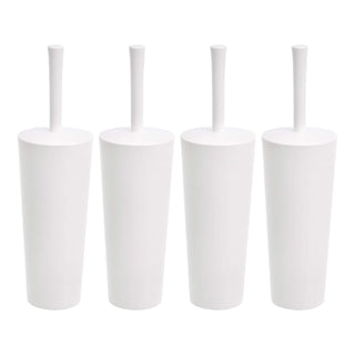 Amazon Basics Toilet Brush and Holder Set, Heavy-Duty Bristle Scrub Brushes with Non-Slip Handle, White, 4-Pack