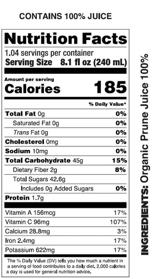 Pomona Organic Juices Pure Prune Juice, 8.4 Ounce Bottle (Pack of 12), Cold Pressed Organic Juice, Non-GMO, No Sugar Added, Not from Concentrate, Gluten Free, Kosher Certified, Preservative Free