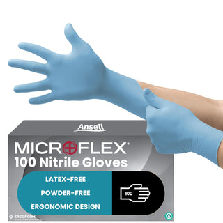 Ansell Microflex 92-134 Disposable Powder-Free Nitrile Gloves for Cleaning w/Textured Fingertips - X-Small, Blue (Box of 100)
