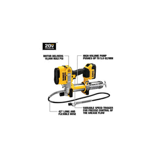 DEWALT Grease Gun 20V MAX, Cordless Electric Grease Gun 42” Hose, 10,000 PSI, Variable Speed Triggers, Tool Only (DCGG571B)