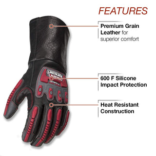 Lincoln Electric Roll Cage Welding/Rigging Gloves | Impact Resistant | Black Grain Leather |, X-Large (K3109-XL)