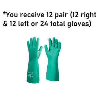 SHOWA 727 Chemical Resistant Gloves, 15-mil Unsupported Nitrile, 13-inch Extended Gauntlet, Bisque Grip, CE Cat III & Food Safe, Latex-Free, Green, Large, 12-Pack