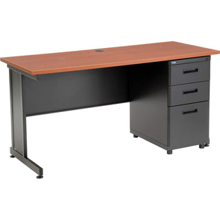 Global Industrial 60" W x 24" D x 30" H Office Pedestal Desk with 3 Drawers, Faux-Wood Laminate Cherry Desktop, Black Steel Frame, 2 Box Drawers & 1 File Drawer