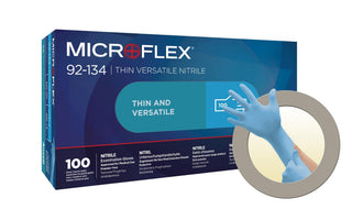 Ansell MICROFLEX 92-134 Disposable Powder-Free Nitrile Gloves for Dentistry, Cleaning w/Textured Fingertips - Medium, Blue (Box of 100)