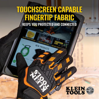 Klein Tools Work Gloves, Heavy-Duty Suede Palm Gloves, TPR Impact Resistant, Touchscreen-Capable, Hook and Loop Wrist Strap