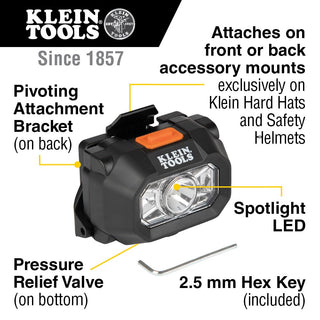 Klein Tools 60156 Intrinsically Safe LED IP67 Headlamp for Hazardous Areas, Mounts to Klein Hard Hats and Safety Helmets