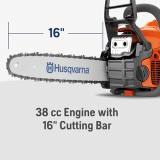 Husqvarna 130 Gas Powered Chainsaw, 38-cc 2-HP, 2-Cycle X-Torq Engine, 16 Inch Chainsaw with Automatic Oiler, For Wood Cutting and Tree Pruning, Gifts For Men