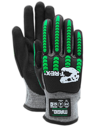 MAGID T-REX Flex Series ANSI Cut Level A9 Knit Impact Glove, 1 Pair, NitriX Palm, Size 8/M, Black & Green, TRX795